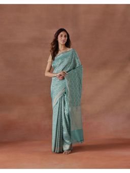 Fabindia - Women Blue Cotton Silk Saree without Blouse