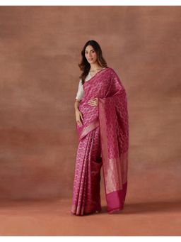 Fabindia - Women Magenta Cotton Silk Saree without Blouse
