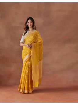 Fabindia - Women Mustard Cotton Silk Saree without Blouse