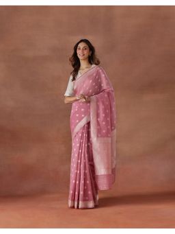 Fabindia - Women Pink Cotton Silk Saree without Blouse