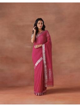 Fabindia - Women Pink Cotton Blend Saree without Blouse