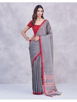 Fabindia - Women Grey Cotton Saree without Blouse