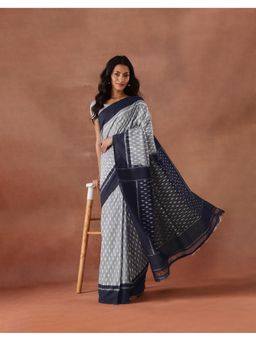 Fabindia - Women Blue Cotton Saree without Blouse
