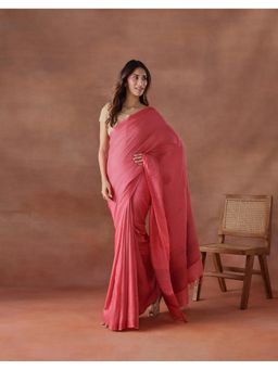 Fabindia - Women Pink Silk Saree without Blouse