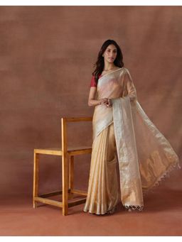 Fabindia - Women Gold Silk Blend Saree without Blouse