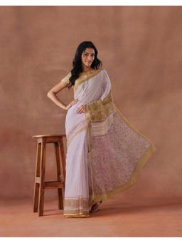 Fabindia - Women Pink Cotton Silk Saree without Blouse