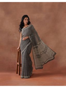 Fabindia - Women Black Cotton Silk Saree without Blouse