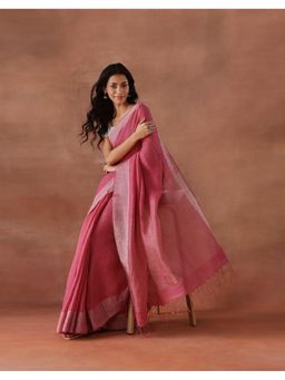 Fabindia - Women Pink Linen Blend Saree without Blouse