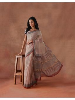Fabindia - Women Beige Cotton Silk Saree without Blouse