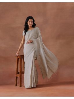 Fabindia - Women Grey Linen Blend Saree without Blouse