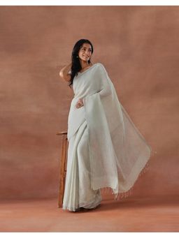 Fabindia - Women Green Linen Blend Saree without Blouse