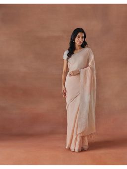 Fabindia - Women Peach Linen Blend Saree without Blouse
