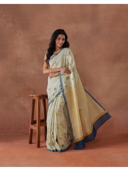 Fabindia - Women Off White Cotton Silk Saree without Blouse