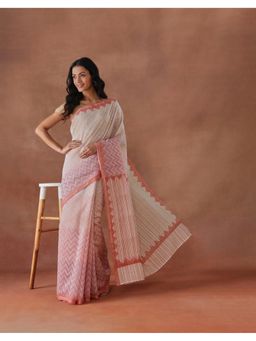 Fabindia - Women Pink Cotton Silk Saree without Blouse