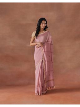 Fabindia - Women Pink Cotton Silk Saree without Blouse