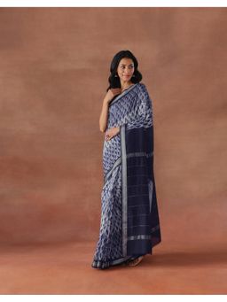 Fabindia - Women Blue Cotton Silk Saree without Blouse