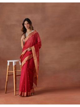 Fabindia - Women Magenta Cotton Silk Saree without Blouse