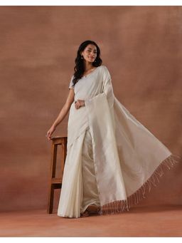 Fabindia - Women Off White Cotton Silk Saree without Blouse