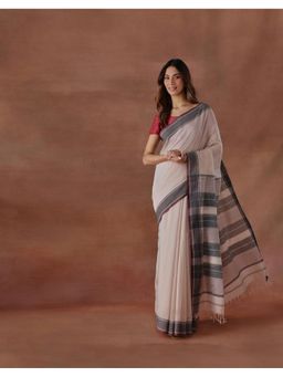 Fabindia - Women Beige Cotton Silk Saree without Blouse