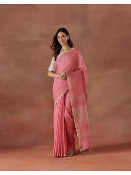 Fabindia - Women Pink Cotton Silk Saree without Blouse