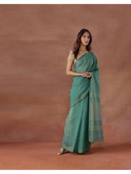 Fabindia - Women Green Cotton Silk Saree without Blouse
