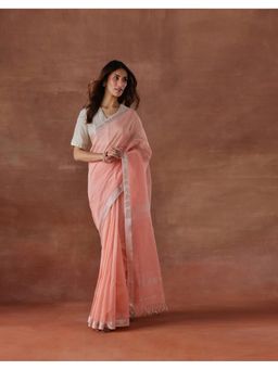 Fabindia - Women Peach Cotton Silk Saree without Blouse