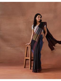 Fabindia - Women Black Cotton Saree without Blouse
