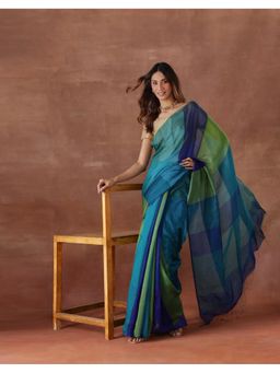 Fabindia - Women Blue Viscose Blend Saree without Blouse