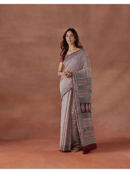 Fabindia - Women Off White Cotton Silk Saree without Blouse