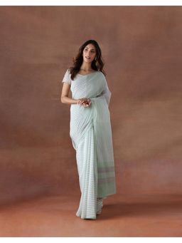 Fabindia - Women Green Cotton Silk Saree without Blouse