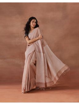 Fabindia - Women Beige Silk Blend Saree without Blouse