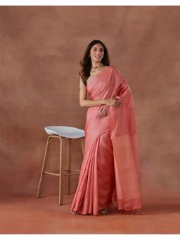 Fabindia - Women Pink Silk Blend Saree without Blouse