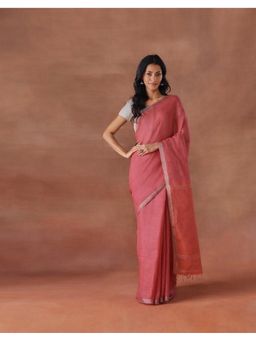 Fabindia - Women Pink Linen Blend Saree without Blouse