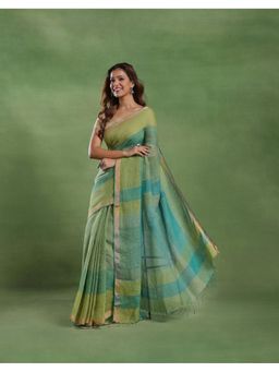 Fabindia - Women Green Linen Blend Saree without Blouse