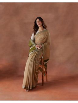 Fabindia - Women Green Cotton Blend Saree without Blouse