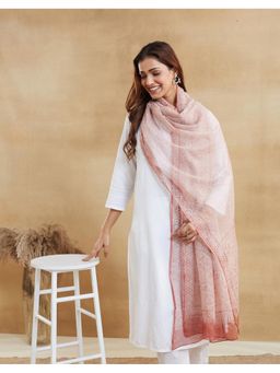 Fabindia - Brown Cotton Silk Hand Block Printed Dupatta