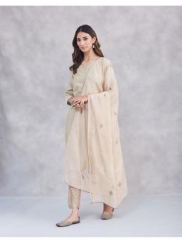 Fabindia - Beige Cotton Silk Embroidered Dupatta