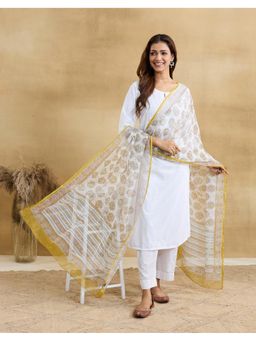 Fabindia - Mustard Cotton Silk Hand Block Printed Dupatta
