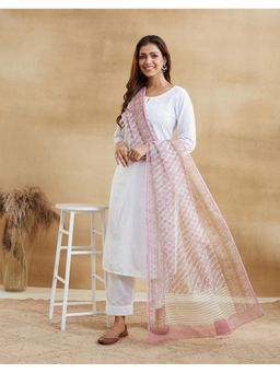 Fabindia - Yellow Cotton Silk Hand Block Printed Dupatta