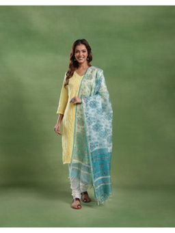 Fabindia - Turquoise Silk Blend Hand Block Printed Dupatta