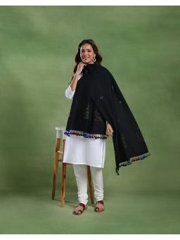 Fabindia - Black Cotton Silk Embroidered Dupatta