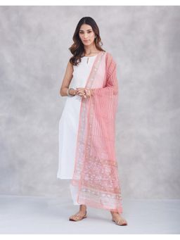 Fabindia - Pink Cotton Silk Stripes Dupatta