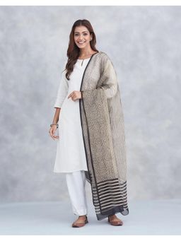 Fabindia - Black Cotton Silk Geometric Printed Dupatta