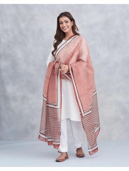 Fabindia - Red Cotton Silk Geometric Printed Dupatta