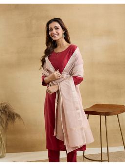 Fabindia - Beige Cotton Silk Blend Woven Dupatta