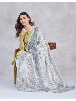 Fabindia - Blue Cotton Silk Blend Printed Dupatta