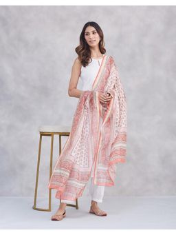 Fabindia - Pink Cotton Silk Blend Printed Dupatta