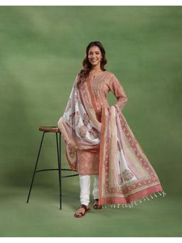 Fabindia - Natural Cotton Hand Block Printed White Dupatta