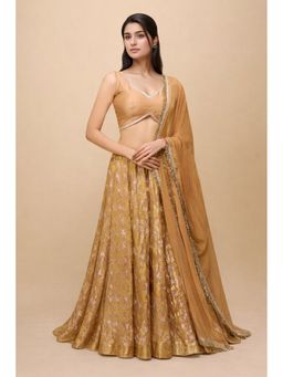Rangpur - Beige Silk Stitched Blouse with Lehenga and Dupatta