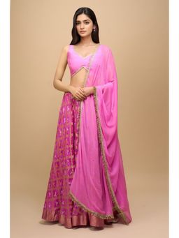 Rangpur - Pink Silk Stitched Blouse with Lehenga and Dupatta